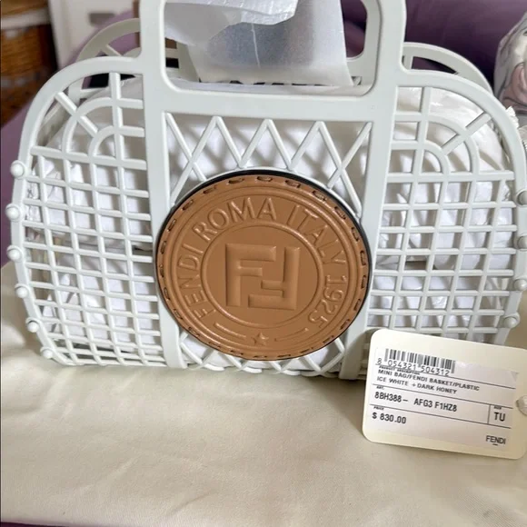 Fendi White and Tan Travel Bag with Lattice Pattern - Picture 3 of 3